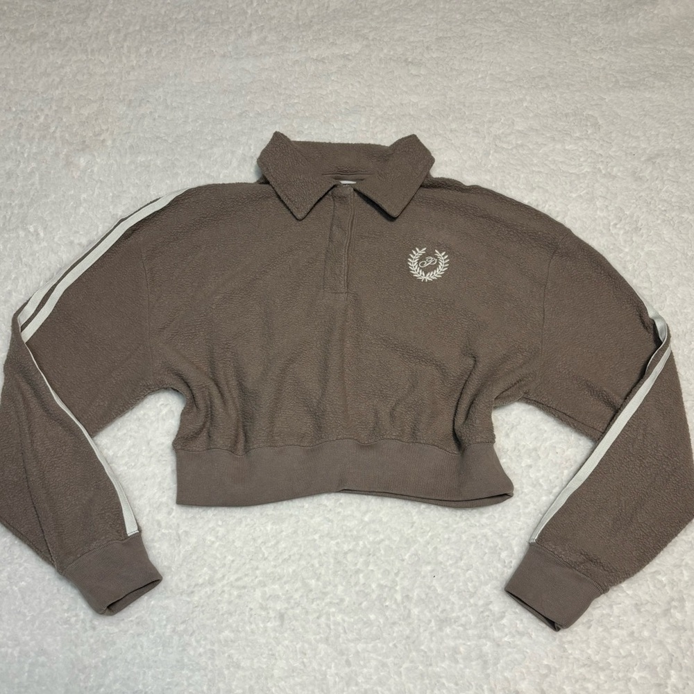 Victoria’s Secret PINK Women Brown Reverse Fleece Polo Sweatshirt